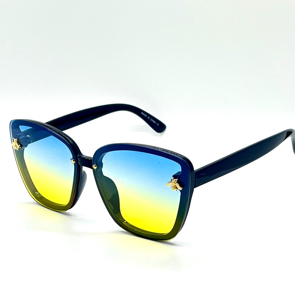 Bee Sunglasses Women Fashion Shades Blue Yellow Lens Designer Style Luxury Gafas